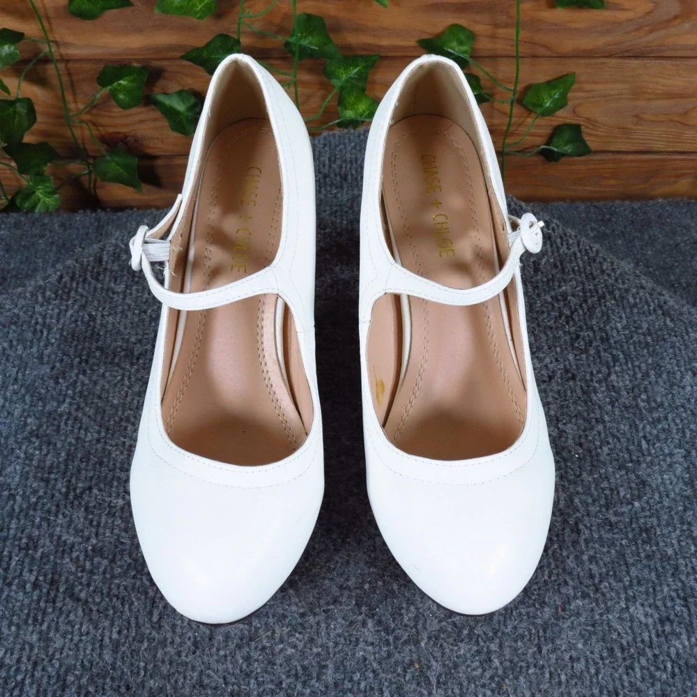 Chase + Chloe Kimmy-21 Women Mary Jane Pumps Size 8.5 Dress Wedding White Shoes